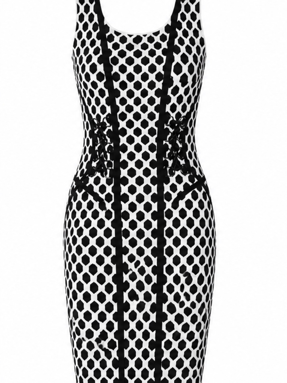 Diane von Furstenberg Black and White Geometric Bodycon Dress XS